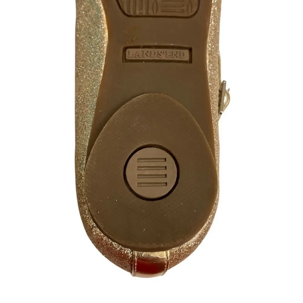 LANDS' END Girls'  Sparkly Gold Mary Jane T Strap Dress Shoes Size 6